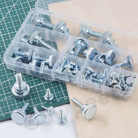 Top Shelf 65 Piece Zinc Plated Knurled Thumb Screws Assortment Kit With M3 M4 M5 M6 M8 Sizes in storage box with various sizes