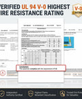 UL 94 V-0 fire resistance certification for Stealth Nesting Fireproof Cash Bag Two Pack With Large And Small Inner Pouches.