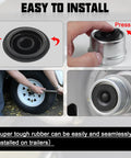 Easy installation of 10 Pack Trailer Wheel Hub Dust Caps and Grease Plugs on RV or camper, showing rubber cap fitting into hub.