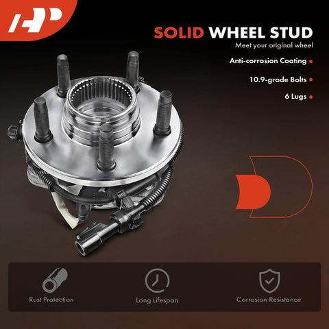 Front view of a solid wheel stud assembly with anti-corrosion coating and 10.9-grade bolts, featuring 6 lugs for enhanced durability.