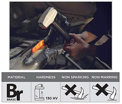Person using Brass Head 4 Pound Sledge Hammer With 12 Inch Indestructible Handle Spark Resistant Head Steel Locking Plate Vulcanized Rubber Grip