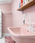 LIWEIKE Utility Sink Faucet White Laundry Sink Faucet with Pull Down Sprayer for 1 or 3 Holes Suits for laundry room with pink sink