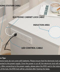 Top view of Ultra Sleek White Nightstand Packs A Rapid Charging Hub And Ambient Led Lighting While Guarding A Legit Hidden Safe For Stashing Cash And Electronics Plus Extra Power Outlets with charging cables.