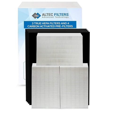 HEPA Replacement Filters for HPA300 Air Purifier Set with 3 True HEPA HRF R3 Filters and 4 Activated Carbon Prefilters in packaging