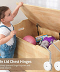 Two Pack Soft Close Toy Box Hinges With Adjustable Lid Dampers for cedar storage trunks shown with a child opening a toy chest