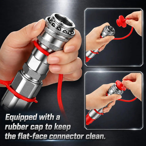 Bad Boy Hydraulic Quick Coupler Adapter Set 1 Over 2 Inch Flat Face ISO 16028 To ISO 5675 Pioneers Style Male Female Hydraulic Fittings With Dust Caps handy rubber cap detail