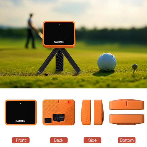 Silicone Case For Garmin Approach R10 Golf Launch Monitor With Screen Protector Film, orange, on golf course with golf ball