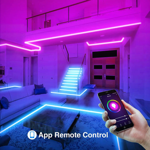 33 Feet LED Strip Lights With App Control And Voice Assistant Compatibility RGB Color Changing Lit Mood Lights For Bedroom Decor