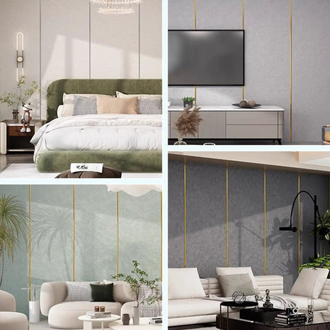 Peel And Stick Wallpaper 3D Textured Contact Paper Self Adhesive Aluminum Foil Backing in living and bedroom settings with smooth overlays.