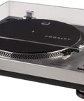 Crosley C100A Silver Belt Drive Turntable With Aluminum Tonearm Pitch Control For 33 And 45 Rpm Vinyl Records in sleek design.