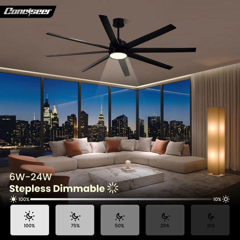 72 Inch Ceiling Fan With Light And Remote For Bedroom Living Room Library Cafe Outdoor Industrial Use 24W 3CCT Dimmable