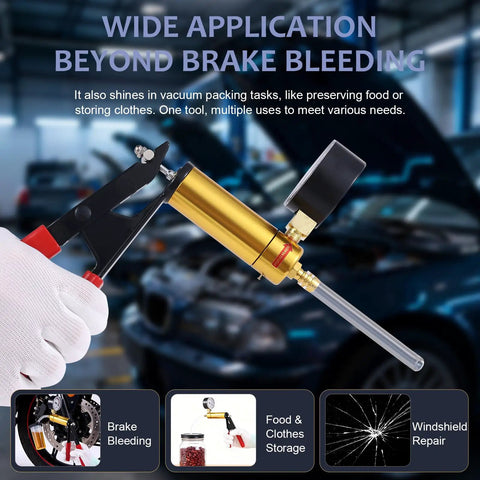 Handheld Brake Bleeder Kit With Vacuum Pump And Pressure Gauge For Cars Motorcycles ATVs Includes Hoses Adapters Reservoir in use