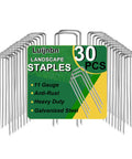 Tough As Nails Heavy Duty Galvanized 5 Inch Lawn Staples 11 Gauge U Shaped Ground Spikes packaging with 30 pieces visible