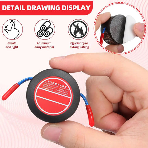 Top Shelf Automatic Car Fire Extinguisher Hardened Aluminum Body Slick Aerosol Canister held in hand, compact design for efficient use.