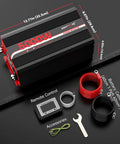 Heavy Duty 5000W Power Inverter 12V Dc To 120V Ac Converter For Rv And Truck showing power inverter, remote control, and battery cables.
