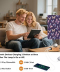 Watercolor Butterfly Decor Bedside Lamp With 3 Way Dimmer And Touch Control Charging Station in living room setting.