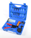 Universal Brake Bleeder Kit With Handheld Vacuum Pump And Full Adapter Tray Shop Approved Tool in blue case with tools and hoses.