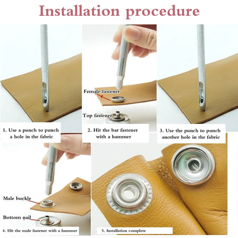 Installation process for 15mm Heavy Duty Stainless Steel Snap Button Kit with Setting Tool Marine Grade Rustproof Fasteners