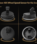 Rear ABS Wheel Speed Sensor for Kia Soul showing front, side, top, and bottom views in black with connector.