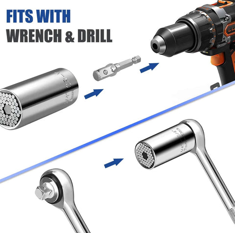11 To 32mm And 7 To 19mm Auto Adjust Universal Socket Wrench Set For Drills All In One Multi Tool With Power Drill Adapters