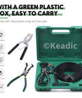 16 Piece Pro Grade Piston Ring Compressor Tool Set with pliers, ring spreader, and 14 band ratchet in blow mold case
