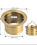 Gold Extended Sink Flange With Deep Basket Strainer For Kitchen Sink Drain, Fits 3-1/2 Inch Standard Openings