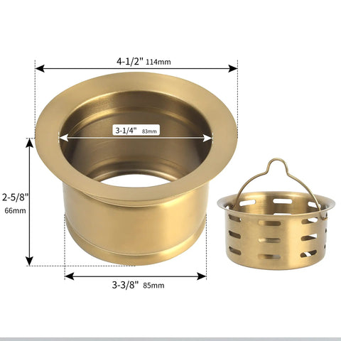 Gold Extended Sink Flange With Deep Basket Strainer For Kitchen Sink Drain, Fits 3-1/2 Inch Standard Openings