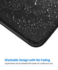Close-up of Non Slip Rubber Base Mouse Pad with Premium Texture and Stitched Edges, showing water droplets for washable design.