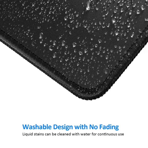 Close-up of Non Slip Rubber Base Mouse Pad with Premium Texture and Stitched Edges, showing water droplets for washable design.