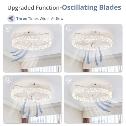 20 Inch Low Profile Bladeless Ceiling Fan With Lights And Remote Oscillating Modern LED Ceiling Fan airflow feature