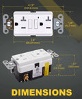 Dimensions of Three Pack GFCI Outlet 20 Amp with LED Indicator, Self-Test, Non-Tamper-Resistant Duplex, ETL Listed, White.