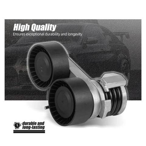 Premium Drive Belt Pulley Tensioner Kit For BMW N54 Engines, heavy duty steel build, shows pulleys for E90 E92 E93 335i models.