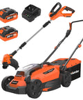20V Cordless Lawn Mower And 12 Inch Weed Wacker Combo With Two 4Ah Batteries And Charger 13 Inch Deck Large 30L Grass Collection Bag For Easy No Fuss Yard Cleanup, mower and trimmer kit with batteries