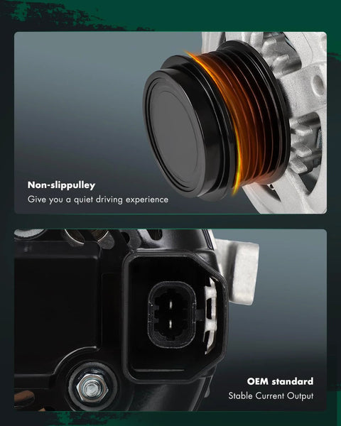 Close-up of non-slip pulley and connection port on Beefed Up Camaro Alternator Replacement for 2012 to 2015 3.6L V6, 12V 140Amp High Output With Groove Pulley, OE Style Fit Replaces 11787 and AND0641 for Chevy Camaro 2012 2013 2014 2015, Reliable Electrical Power.
