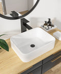 Rectangular White Vessel Sink 19x15 Inches For Above Counter Vanity, Modern Porcelain Ceramic Bathroom Basin on wooden vanity