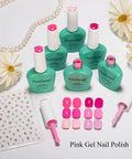 Hema Free Pink Gel Nail Polish Set With 6 Colors 10ml Each Soak Off Gel Polish Kit For DIY, shown with pearl accessory and flower