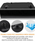 65 Gallon Foldable Water Storage Bladder with spigot and overflow kit, showing PVC design and fittings for outdoor use