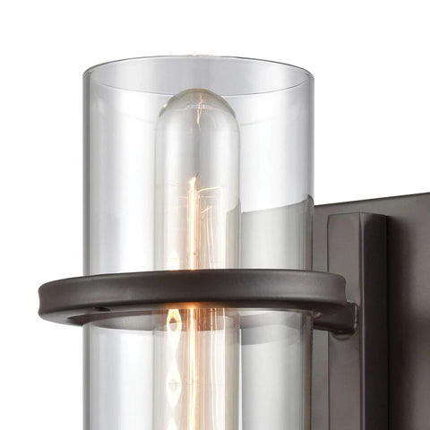 Close-up of Holbrook One Light Sconce In Oil Rubbed Bronze With Clear Blown Glass Transitional Wall Fixture for Living Room Hallway Bedroom.