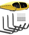 Lightweight Kayak Storage Rack With Wall Mount Hooks For Garage Organization Perfect For Kayaks Paddle Boards Surfboards Canoes Snowboards Ladders And More Space Saver Includes Four Hooks And Fasteners shown with kayak