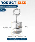 Two Pack 304 Stainless Steel Tiger Clamps, 40mm Square U Clip With Eye Hook Screw, Heavy Duty C Clamp For Woodworking, Welding, Mounting, Adjustable Mini Clamp Set For Secure Holds, 304 stainless steel clamp with 40 mm size and M8 holes