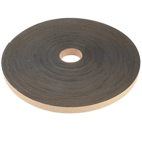 Roll of self adhesive door and window seal tape for noise reduction, vibration control, and collision protection on white background