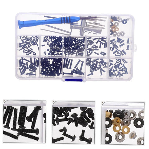 RC Car Screw Fasteners Tool Kit With Wrench And Arm Pin Screws For Quick Repairs And Easy Maintenance An All In One Gasket Replacement Set With Nuts Bolts And Tools For Pro Level RC Car Upkeep, shown in an organized case with screwdriver and various screws.