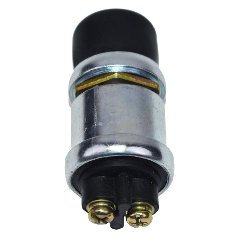 Momentary Push Button Start Switch With Neoprene Cap And Panel Mount Fits Five Eighth Inch Hole Screw Terminal Universal Black Beefed-Up Automotive Start Button For Cars Trucks And Jeeps, front view