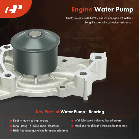Close-up of water pump from All In One Timing Belt Kit With Water Pump And Thermostat Tensioner For Toyota Camry Highlander Sienna
