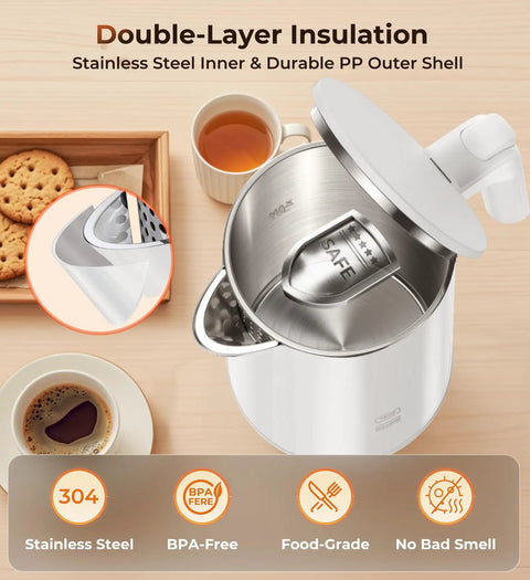 Fast Boil Electric Kettle With 1.0L Capacity 1200W 7 Temperature Settings For Tea And Coffee, open lid, stainless steel interior