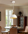 Rustic White Farmhouse Pendant Light Fixture With Retro Geometric Dome, Solid Metal Construction in dining room setting