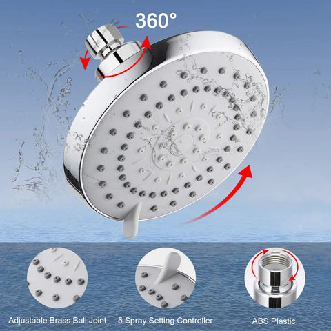 High Pressure Dual Shower Head With Filter 5 Setting Rain Shower Combo For Hard Water Removes Chlorine And Fluoride, chrome