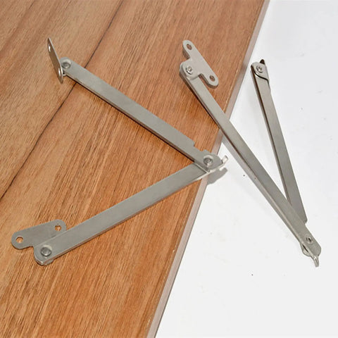 Heavy Duty Two Pack Folding Lid Support Hinges Built Tough Stainless Steel Brackets on wood surface, showing hinge design and mounting points.