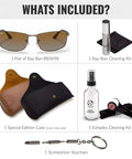 Polarized Rectangle Shape Sunglasses For Men With Grey Gradient Brown Lenses Street Ready Modern Edge Frame Everyday Wear That Slays Formal And Casual Styles Includes Eyewear Kit with cleaning kits, cases, and screwdriver keychain