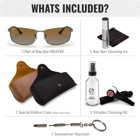 Polarized Rectangle Shape Sunglasses For Men With Grey Gradient Brown Lenses Street Ready Modern Edge Frame Everyday Wear That Slays Formal And Casual Styles Includes Eyewear Kit with cleaning kits, cases, and screwdriver keychain